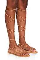 Womens Toe Loop Strappy Gladiator Sandals, Brown, Size 11