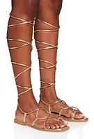 Womens Toe Loop Strappy Gladiator Sandals, Gold, Size 10