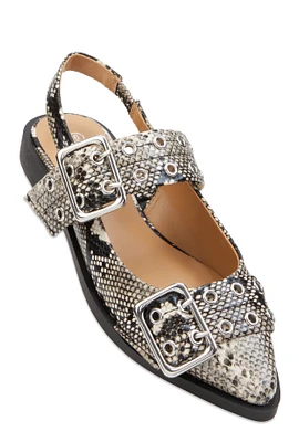 Womens Pointed Toe Double Buckle Slingback Flats, Multi, Size 6