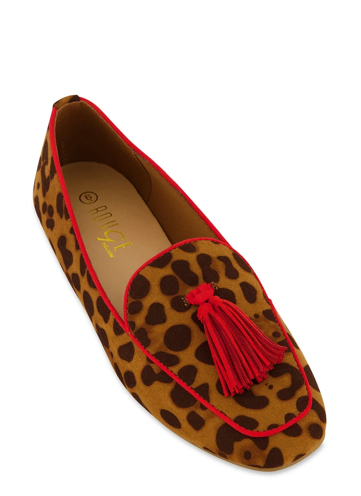 Womens Patterned Tassel Loafers, Brown, Size 6