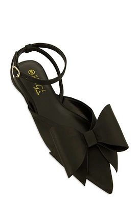 Womens Bow Pointed Toe Ankle Strap Flats,