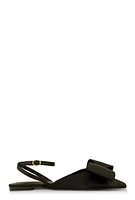 Womens Bow Pointed Toe Ankle Strap Flats,