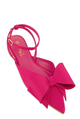 Womens Bow Pointed Toe Ankle Strap Flats, Pink,