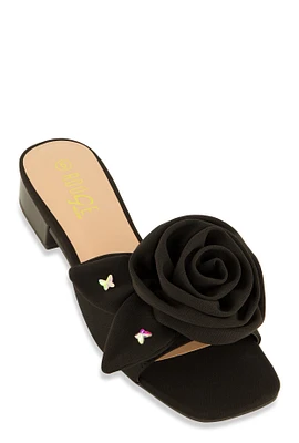 Womens Butterfly Rose Band Low Heel Sandals, Black, Size 10