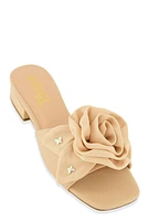 Womens Butterfly Rose Band Slide Sandals, Beige,