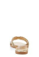 Womens Studded Rhinestone Cut Out Band Slide Sandals, Gold, Size 11