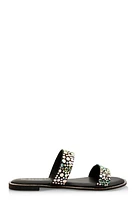 Womens Rhinestone Double Band Slide Sandals, Black, Size 11