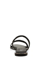 Womens Rhinestone Double Band Slide Sandals, Black, Size 11
