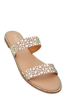 Womens Rhinestone Double Band Slide Sandals,