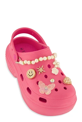 Womens Studded Charm Platform Clogs,
