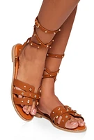 Womens Studded Wrap Strappy Sandals, Brown, Size 9