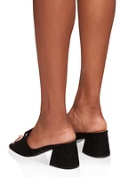 Womens Square Pendant Open Toe Block Heel Mules,