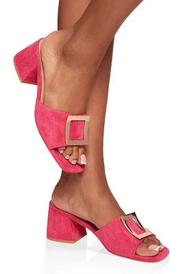 Womens Square Pendant Open Toe Block Heel Mules, Pink, Size 11