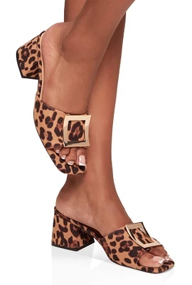 Womens Square Pendant Open Toe Block Heel Mules,
