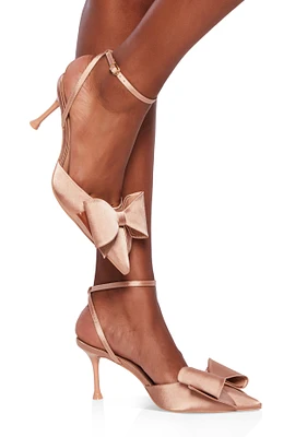 Womens Bow Ankle Strap Pointed Toe Pumps, Beige, Size 6