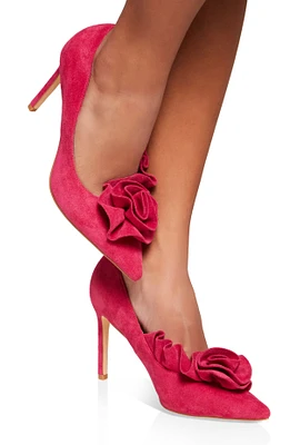 Womens Floral Ruffle Pointed Toe Stiletto Pumps,