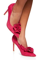 Womens Floral Ruffle Pointed Toe Stiletto Pumps,