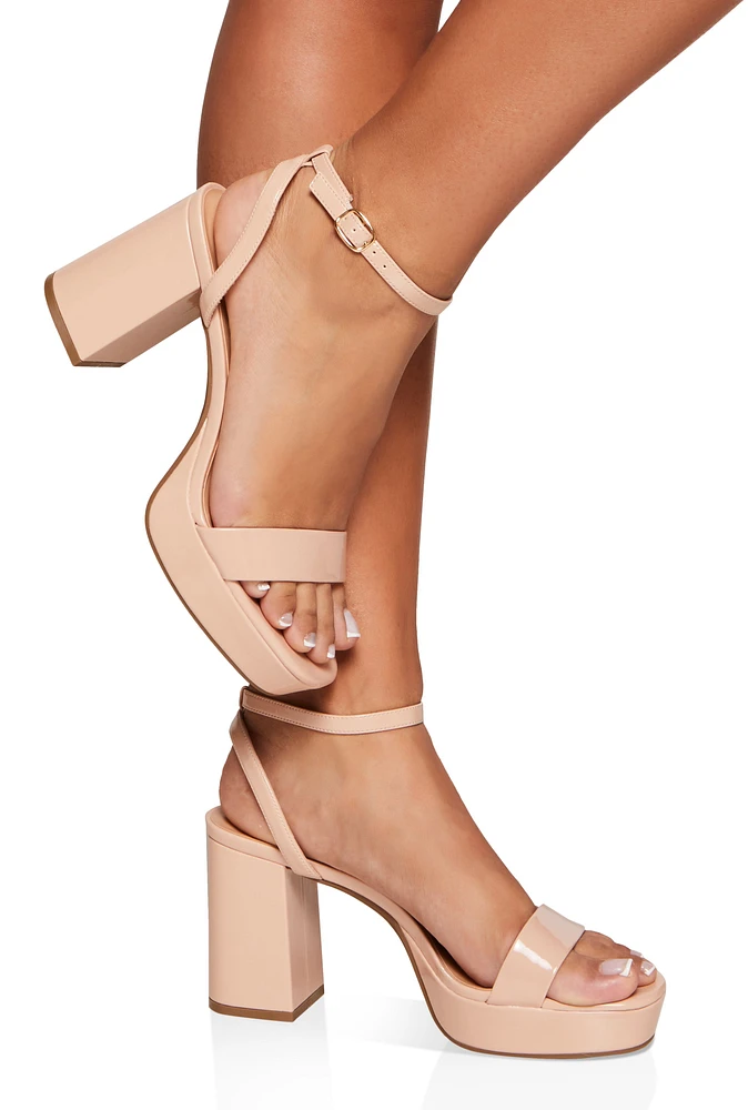 Womens Platform Block Heel Sandals, Beige,
