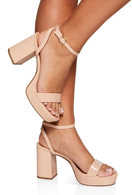 Womens Platform Block Heel Sandals, Beige,