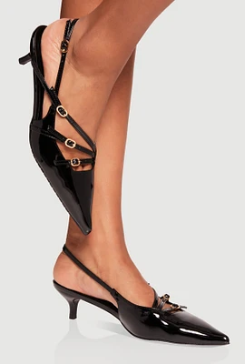 Womens Strappy Buckle Slingback Kitten Heels,