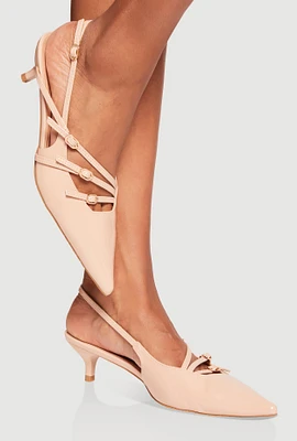 Womens Strappy Buckle Slingback Kitten Heels,