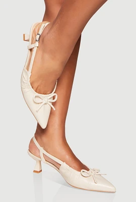 Womens Bow Ruched Pointed Toe Kitten Heels,