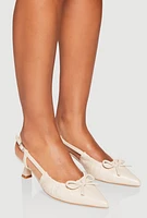 Womens Bow Ruched Pointed Toe Kitten Heels,
