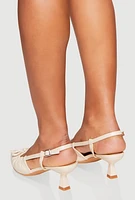 Womens Bow Ruched Pointed Toe Kitten Heels,
