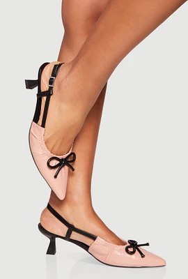 Womens Bow Ruched Pointed Toe Kitten Heels, Pink,