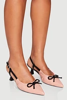 Womens Bow Ruched Pointed Toe Kitten Heels, Pink,