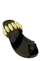 Womens Studded Band Toe Loop Jelly Sandals, Black, Size 7