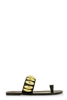 Womens Studded Band Toe Loop Jelly Sandals,