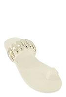 Womens Studded Band Toe Loop Jelly Sandals, White,