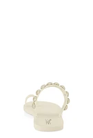 Womens Studded Band Toe Loop Jelly Sandals, White,