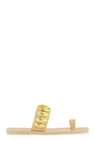 Womens Studded Band Toe Loop Jelly Sandals, Beige, Size 9