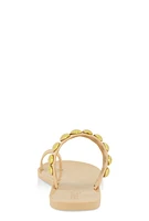 Womens Studded Band Toe Loop Jelly Sandals, Beige, Size 9