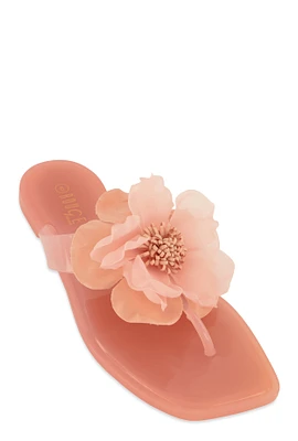 Womens Floral Detail Jelly Thong Sandals, Pink, Size 6