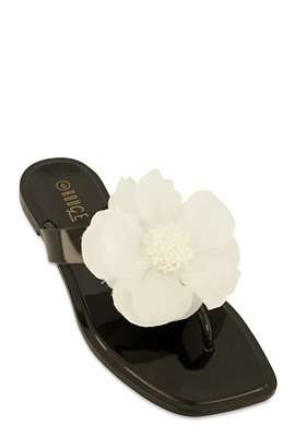 Womens Floral Detail Jelly Thong Sandals,