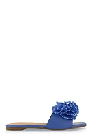 Womens Plisse Beaded Trim Band Slide Sandals,