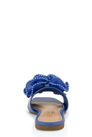 Womens Plisse Beaded Trim Band Slide Sandals,