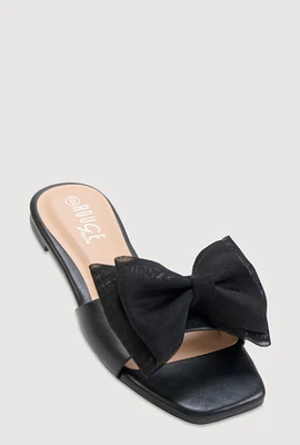 Womens Organza Double Bow Band Slide Sandals,