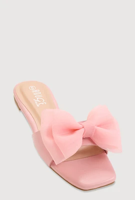 Womens Organza Double Bow Band Slide Sandals,