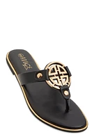 Womens Metallic Geometric Pendant Thong Slide Sandals,