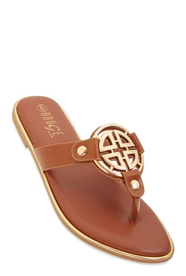 Womens Metallic Geometric Pendant Thong Slide Sandals,