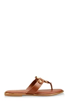 Womens Metallic Geometric Pendant Thong Slide Sandals,