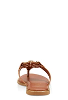 Womens Metallic Geometric Pendant Thong Slide Sandals,