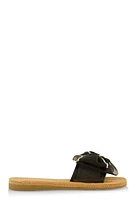 Womens Rhinestone Trim Bow Slide Sandals, Black,