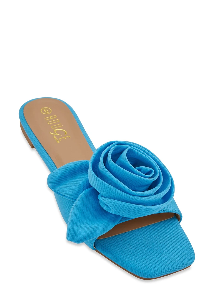 Womens Rose Band Slide Sandals, Blue, Size 7