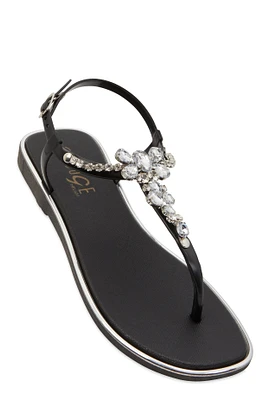 Womens Ankle Strap Gemstone Thong Sandals,