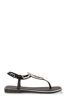 Womens Ankle Strap Gemstone Thong Sandals,